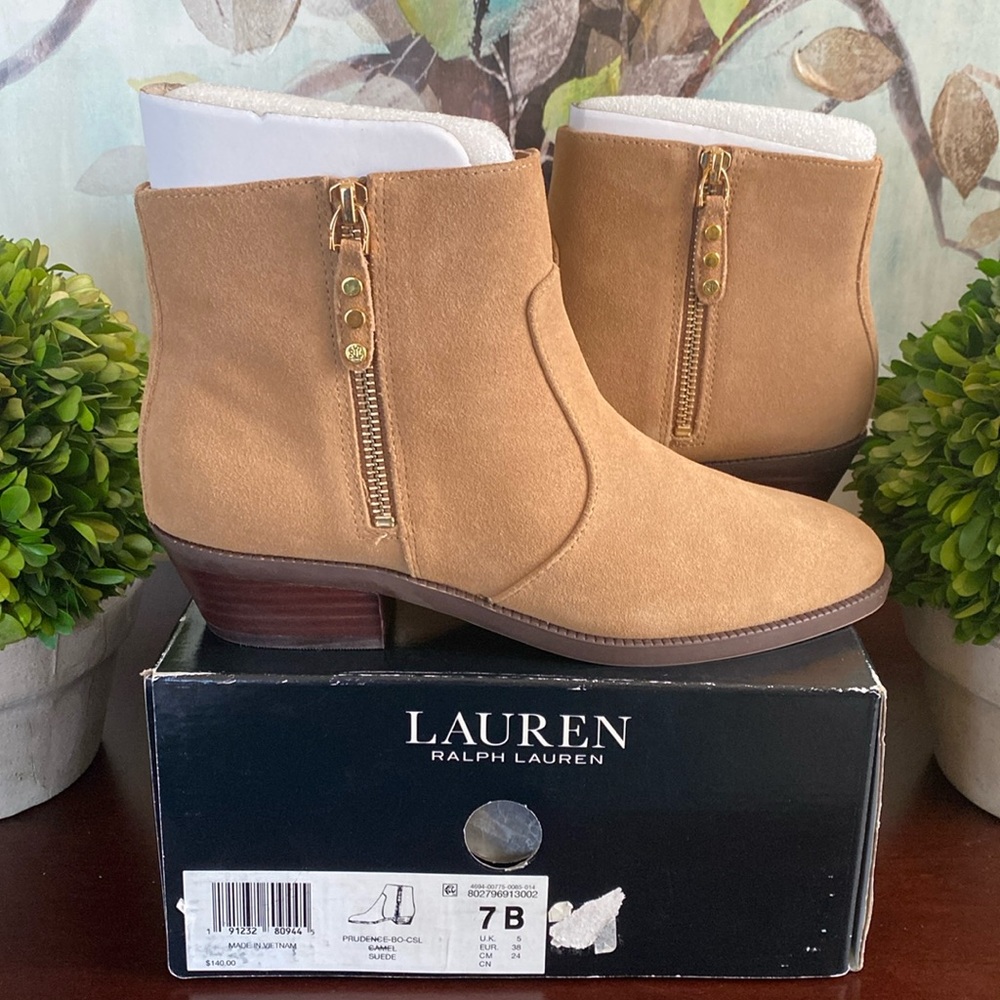 LAUREN Ralph Lauren PRUDENCE CAMEL SUEDE ANKLE BOOTS SIZE 7B 🌟NWT🌟